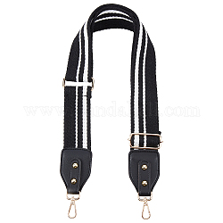 Tela de algodón con patrón de rayas y correas de bolso de cuero de pu, con broches de aleación giratorias, accesorios de reemplazo de bolsa, negro, 86~130x5~5.6 cm