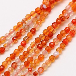 Natürlichen Karneol Perlenstränge, gefärbt und erhitzt, facettiert, Runde, 2 mm, Bohrung: 0.8 mm, ca. 190 Stk. / Strang, 16 Zoll