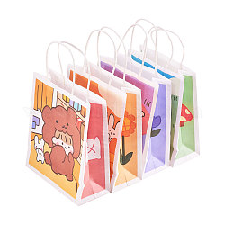 Бумажные пакеты, с ручками, подарочные пакеты, хозяйственные сумки с мультяшным узором, прямоугольные, разноцветные, 29.7x18x8.2 см, 2 шт / цвет, 4 цветов, 8 шт / комплект