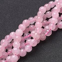 Brins en pierres précieuses, perles de cadeau de fête des mères, facette (128 facette) ronde, quartz rose, perle: environ 8 mm de diamètre, Trou: 0.8mm, 15 pouce, 48 pcs / chapelet