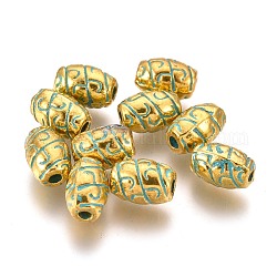 Perline in lega, ovale, piombo & cadimo libero, patina dorata e verde, 7x4.5mm, Foro: 1.4 mm