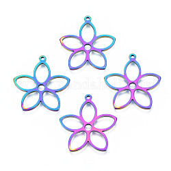 Ion Plating(IP) 201 Stainless Steel Pendants, Flower, Rainbow Color, 26x25x1.5mm, Hole: 1.4mm