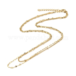 Ion Plating 304 Stainless Steel Satellite & Oval Link Chains Double Layer Necklace for Men Women, Golden, 15.55 inch(39.5cm)