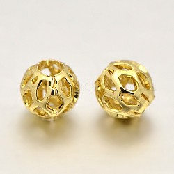 Perline filigrana in ottone, palla in filigrana, rotondo vuoto, oro, 4mm, Foro: 1 mm