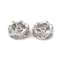 Perles de zircone cubique de placage de rack en laiton, Plaqué longue durée, sans plomb et sans cadmium, fleur, platine, 8x3mm, Trou: 1.4mm