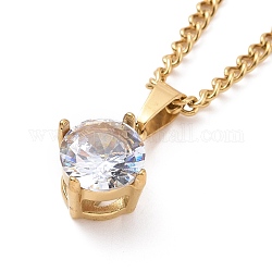Collier pendentif zircon cubique clair, placage ionique (ip) 304 bijoux en acier inoxydable pour femmes, or, 15.94 pouce (40.5 cm)