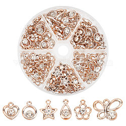 CHGCRAFT 103Pcs 6 Style UV Plating ABS Plastic Pendants, with Acrylic, with Crystal Rhinestone, Light Gold, Teardrop & Butterfly & Ring & Heart & Star, Clear, 103pcs/box