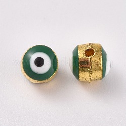 Perline smaltato in lega, occhio di diavolo, verde, 8x6~7mm, Foro: 1 mm
