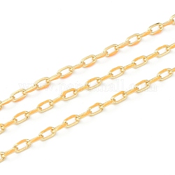 Cadenas de eslabones esmaltados de latón dorado hechos a mano, cadenas de cable, con carrete, soldada, Plateado de larga duración, oval, naranja, 7x4x1mm, 32.8 pie (10 m) / rollo