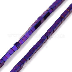 Electroplated Non-magnetic Synthetic Hematite Beads Strands, Cube, Purple Plated, 1.5x1.5x1.5mm, Hole: 0.5mm, about 257~260pcs/strand, 15.59~15.75(39.6~40cm)