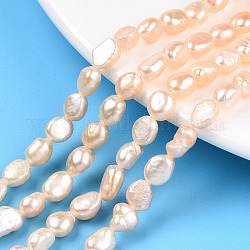 Fili di perle di perle d'acqua dolce coltivate naturali, perle barocche perle keshi, due lati lucido, peachpuff, 5.5~10x5~6x2.5~5mm, Foro: 0.6 mm, circa 49~51pcs/filo, 14.17~14.37 pollice (36~36.5 cm)