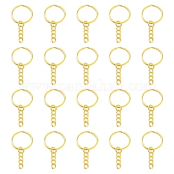 20Pcs Iron Split Key Rings, with Curb Chains, Keychain Clasp Findings, Golden, 25x2mm