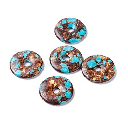 Pendentifs assemblés en bronzite naturelle et turquoise synthétique, disque de donut / pi, 40x5mm, diamètre intérieur: 8 mm
