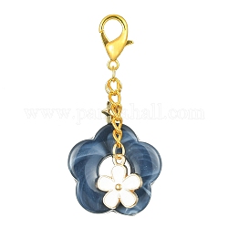 Décorations de pendentifs de fleurs en acrylique, Breloques en alliage d'émail et de pinces de homard en alliage, bleu marine, 356mm