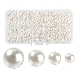 255 pz 4 dimensioni abs plastica imitazione perle rotonde perline, bianco, 6~12mm, Foro: 1~2 mm