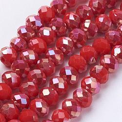 Electroplated Glass Bead Strands, Imitation Jade, Faceted, Rondelle, Red, 6x4.5mm, Hole: 1mm, about 100pcs/strand, 17.7 inch