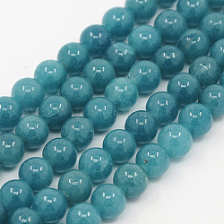 Natural White Jade Beads Strands, Imitation Aquamarine Color, Dyed, Round, Dark Cyan, 18mm, Hole: 1mm, about 22pcs/strand, 15.5 inch