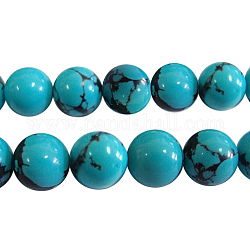 Kunsttürkisfarbenen Perlen Stränge, Runde, gefärbt, dunkeltürkis, 4 mm, Bohrung: 0.8 mm, ca. 95 Stk. / Strang, 16 Zoll