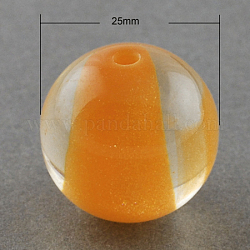 Resin Beads, with Glitter Powder Inside, Round, Dark Orange, 25mm, Hole: 2mm