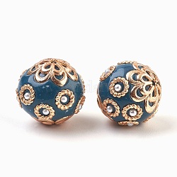 Perles rondes d'indonésie manuelles, avec des noyaux en alliage acrylique et, or, bleu marine, 19x18mm, Trou: 1.5mm