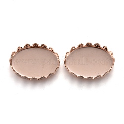 201 Stainless Steel Cabochon Settings, Lace Edge Bezel Cups, Oval, Rose Gold, Tray: 18x13mm, 19x14x4mm