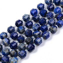 Natural Lapis Lazuli Beads Strands, Round, Faceted, 7~8x8mm, Hole: 1.2mm, about 37~38pcs/strand, 14.56~14.96 inch(37~38cm)