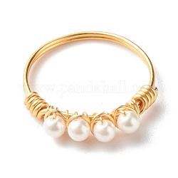 Anelli rotondi con perle di perle di conchiglia, con filo di rame ecologico, oro, misura degli stati uniti 8 1/4 (18.3mm)