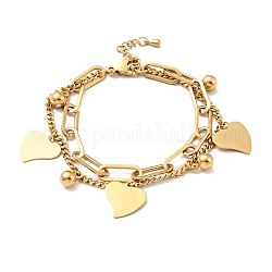 Bracelet multirang feuille et boule ronde, placage sous vide 304 bracelet double chaîne en acier inoxydable pour femme, or, 7-1/2 pouce (19 cm)