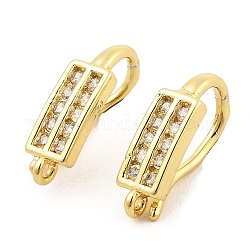 Brass with Cubic Zirconia Earring Hooks, Ear Wire, Rectangle, Real 18K Gold Plated, 18 Gauge, 16.5x4.5x7.5mm, Hole: 1mm, Pin: 1mm