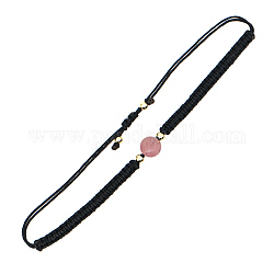 Rundes geflochtenes Perlenarmband aus natürlichem Rhodochrosit mit schwarzer Kordel, Edelstein verstellbares Armband für Frauen, 11 Zoll (28 cm)