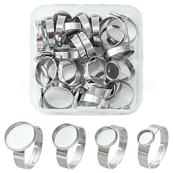 24Pcs 4 Size Adjustable 304 Stainless Steel Finger Rings Components, Bezel Cup Ring Settings, Flat Round, Stainless Steel Color, Inner Diameter: 17~18mm, Tray: 6~12mm, 6Pcs/size
