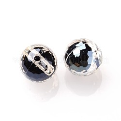 UV Plating Acrylic Drilled Round Beads, Faceted, Black, 16x17mm, Hole: 4mm, about 216pcs/500g