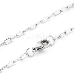 304 Stainless Steel Paperclip Chain, Drawn Elongated Cable Chain Necklaces, with Lobster Claw Clasps, Stainless Steel Color, 16 inch(40.5cm)