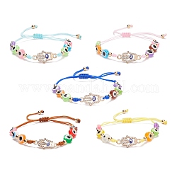 Bracelet de perles tressées en résine mauvais œil, Bracelet à maillons en cristal et strass pour femmes, hamsa, couleur mixte, diamètre intérieur: 1-7/8~3 pouce (4.9~7.7 cm)