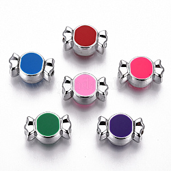 UV Plating Acrylic Beads, with Enamel, Candy, Platinum, Mixed Color, 10x15x7.5mm, Hole: 4mm