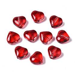 Transparente sprühlackierte Glasperlen, Herz, rot, 7.5x8x4.5 mm, Bohrung: 0.9 mm