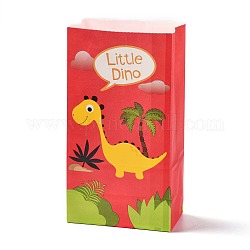 Kraftpapiersäcke, kein Griff, Verpackte Leckerli-Tasche für Geburtstage, Baby-Duschen, Rechteck mit Dinosauriermuster, rot, 24x13x8.1 cm