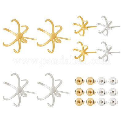 Wholesale OLYCRAFT 4 Pairs 4 Style Claws Earring Blank Studs 6