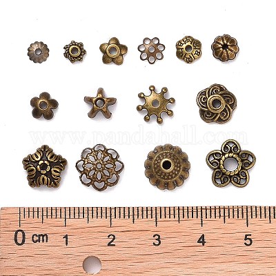 450pcs/Box 5 Styles Tibetan Iron Long Filigree Flower Spacer Bead Caps  Metal Cones Bead End Caps Mixed Colors for Jewelry Making Hole: 1-2mm