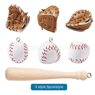15pcs 3 pendentifs d'exercice de baseball en cuir PU et bois de théacées en  gros pour création de bijoux 