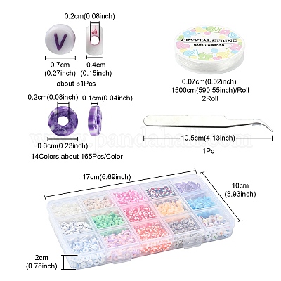 DIY Heishi Bracelet Making Kit, Including Polymer Clay Disc & Acrylic  Letter Beads, Tweezers, Elastic Thread, Mixed Color, 2362Pcs/set