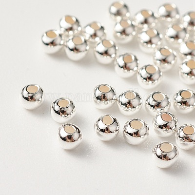 925 Sterling Silver Beads, Round, Silver, 2x2mm, Hole: 0.5mm