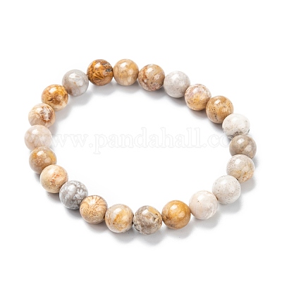 Natürliche fossile Korallenstretch-Perlenarmbänder&nbsp;G-A185-01X-1