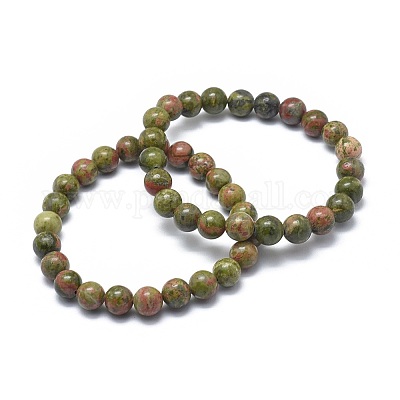 Pulseras del grano del estiramiento unakite naturales&nbsp;BJEW-K212-A-006-1