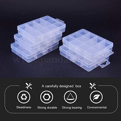 6 Pack Plastic Jewelry Organizer Box with Labels and Dividers for