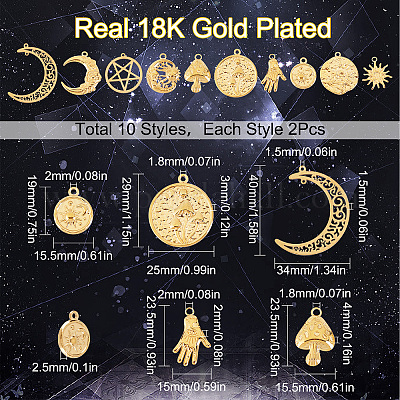 SUNNYCLUE 1 Box 20pcs 5 Style Stainless Steel Sun Moon Stars Charms Moon Charms for Bracelets Making Charms Pendants for DIY