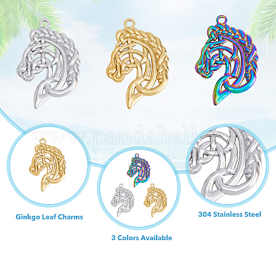 DICOSMETIC 12pcs 3 Colors Celtic Horse Charms Hollow Viking Charms Golden/Rainbow and Platinum Color Western Horse Charms