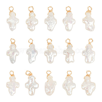 15pcs Pearl Shell Charms Pendants Enamel Charm For Jewelry Making