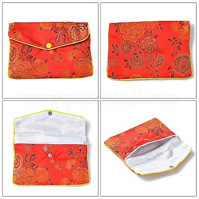 Wholesale Rectangle Floral Embroidery Cloth Zipper Pouches 