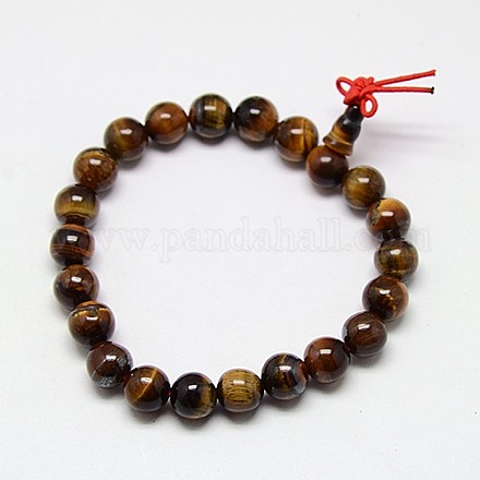Buddhist Jewelry Mala Beads Bracelets Natural Tiger Eye Stretch Bracelets BJEW-M007-8mm-01B-1